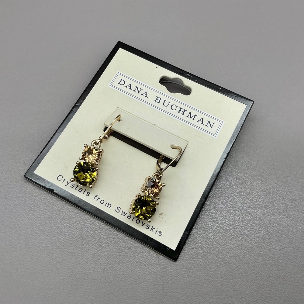 Dana Buchman Earrings Women Gold Green Swarovski Crystal Leverback Drop Dangle